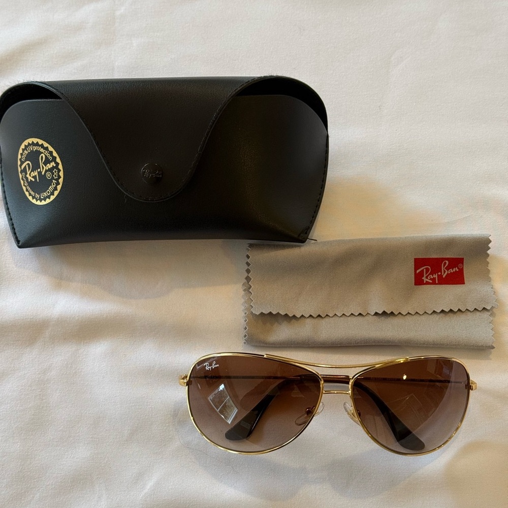 RAY BAN AVIATOR RB 3293 001/13 GOLD W/ BROWN LENSES 63/13 SUNGLASSES &A99